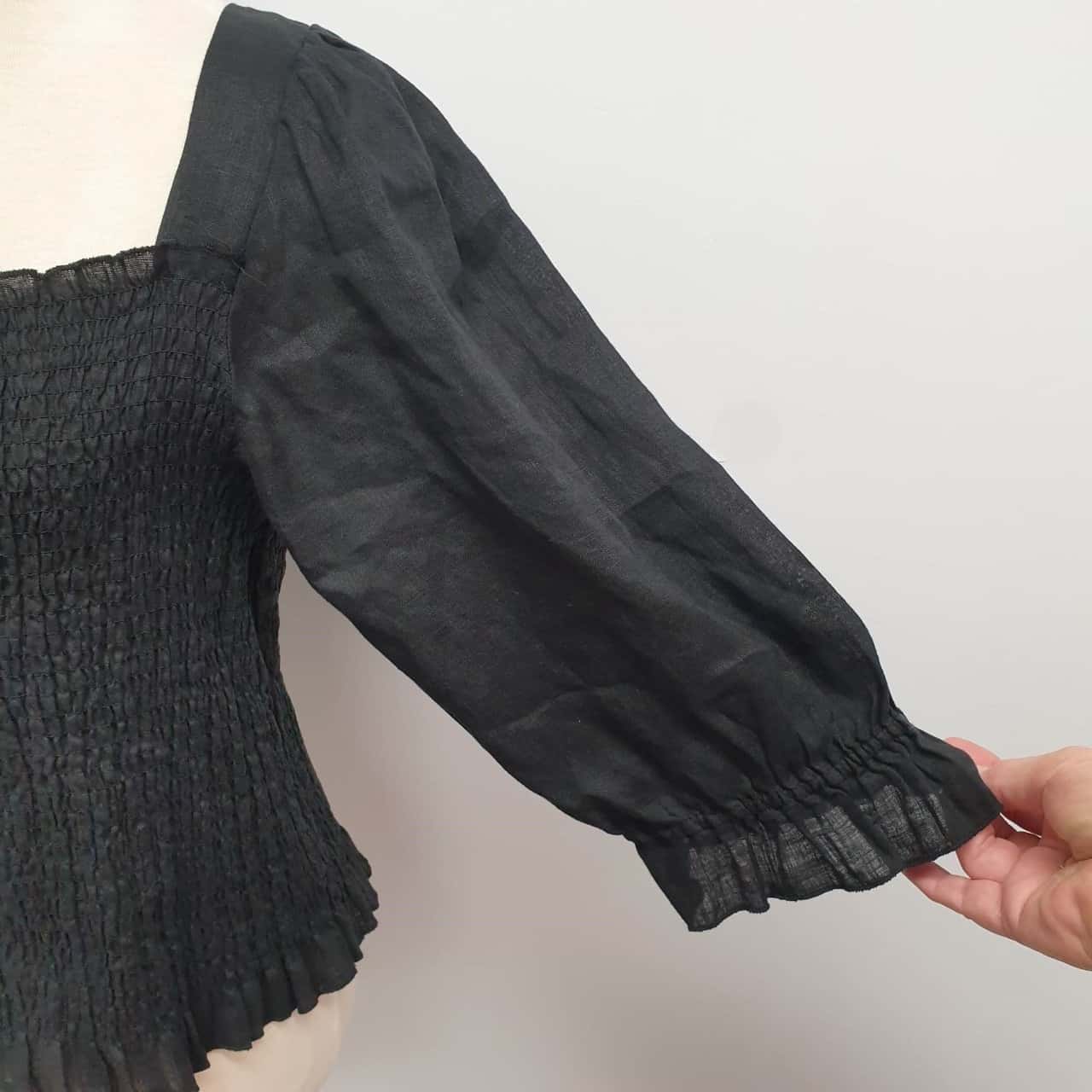 Sass Super Cute Black Shirred Bodice Top With Gorgeous Puff Sleeve ...