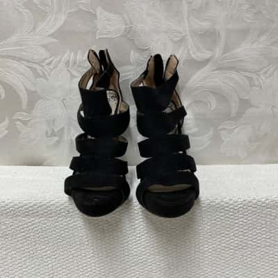 Brash Faux Suede Black Strappy High Heels Womens  Size 8 Black  / Brown 