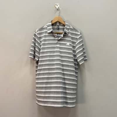 Adidas Mens  Size M Polo Shirt Grey / White Striped 
