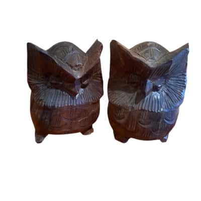 2 x hand carved owls