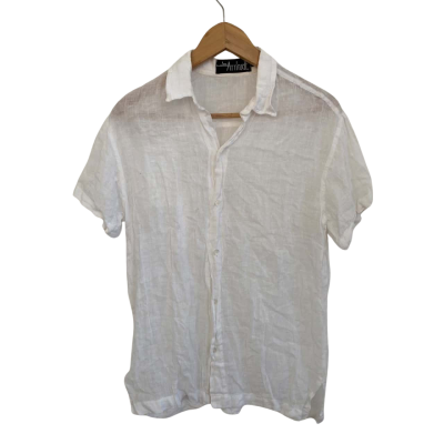 Attitude Womens Linen Size S Button Up Top / Short Sleeve Top White 