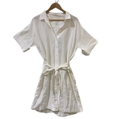 Trenery Size 16 Short Sleeve White Linen Dress