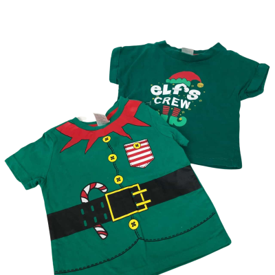 Xmas Toddlers Size 2 T-shirt Black  / Green / Red / White Set x 2 NEW