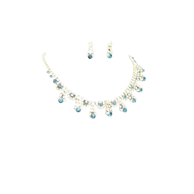 Womens Earrings/Necklace Set Blue/Silver Look/White