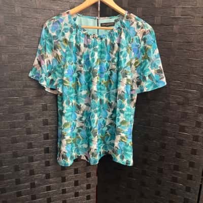 David Lawrence Womens  Size 12 Short Sleeve Shirt Blue / Green / White 