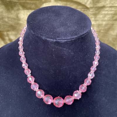 Vintage Pink Glass Bead Necklace 