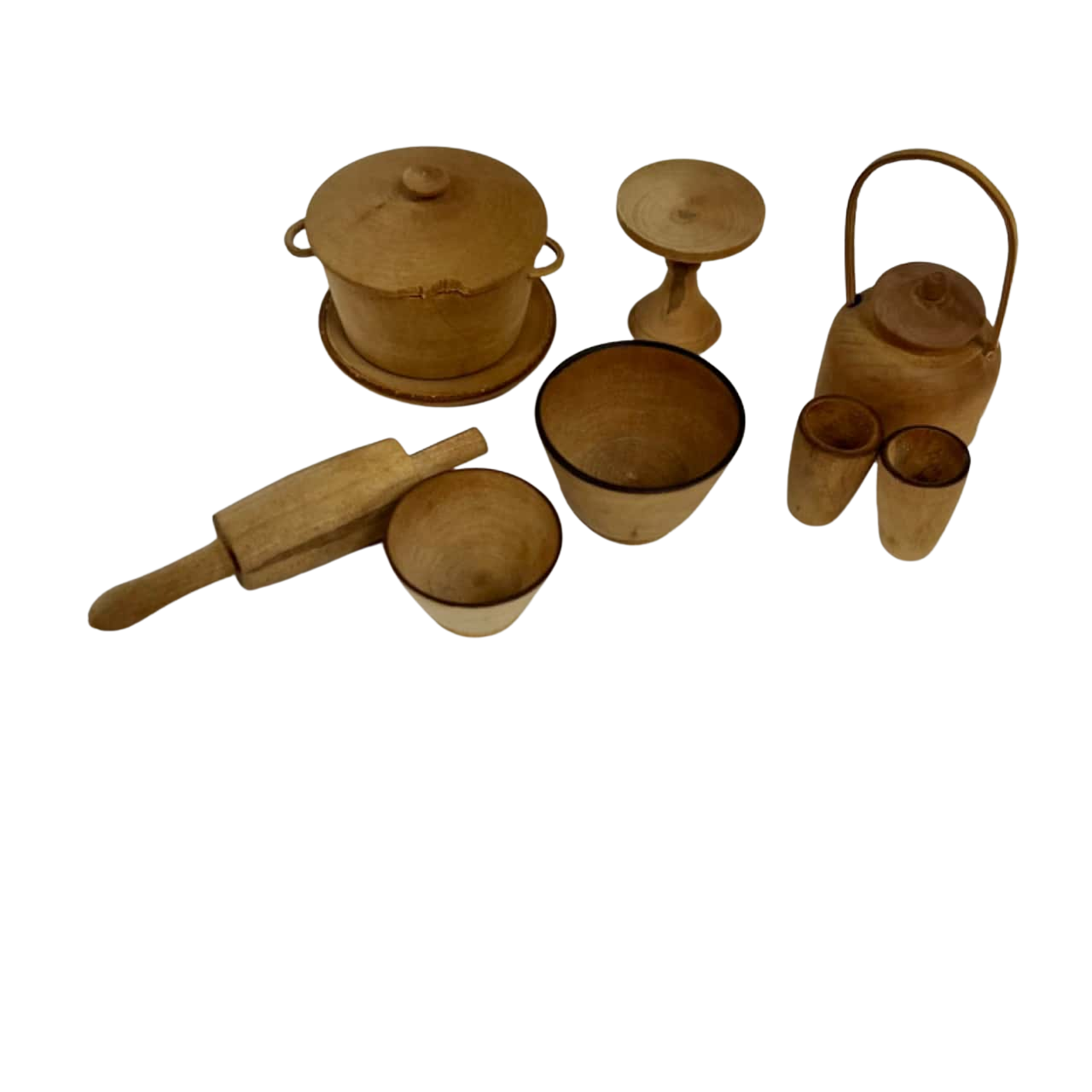 Handcrafted Miniture wooden kitchen utensils 9 piecesso quaint (s)