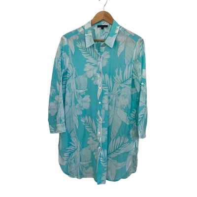 Gordon Smith Womens  Size 10 Button Up Top / Long Sleeve Top Floral / Turquoise / White 