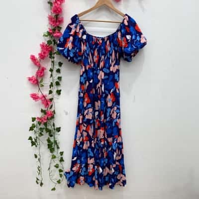 Ebby And I Womens Babydoll Dress Size 12 Floral / Navy Blue 
