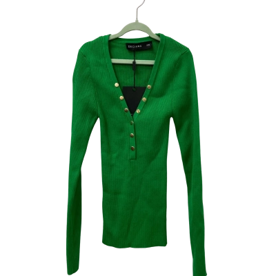 Decjuba Womens  Size XXS Stella Henley Knit Jumper Green 