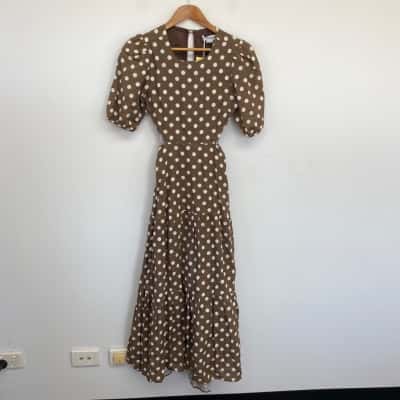 Charlie Holiday Brown White Spot Flores Midi Dress  Size 6 