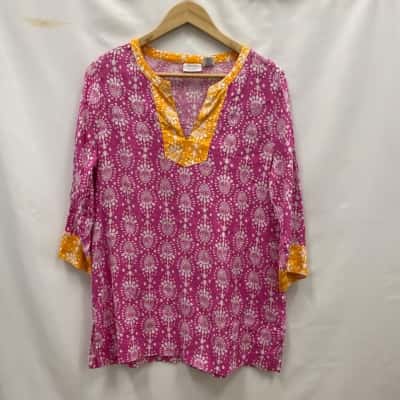Sigrid Olsen Women's Size M 100% Linen 3/4 Sleeve Top Orange / Pink  