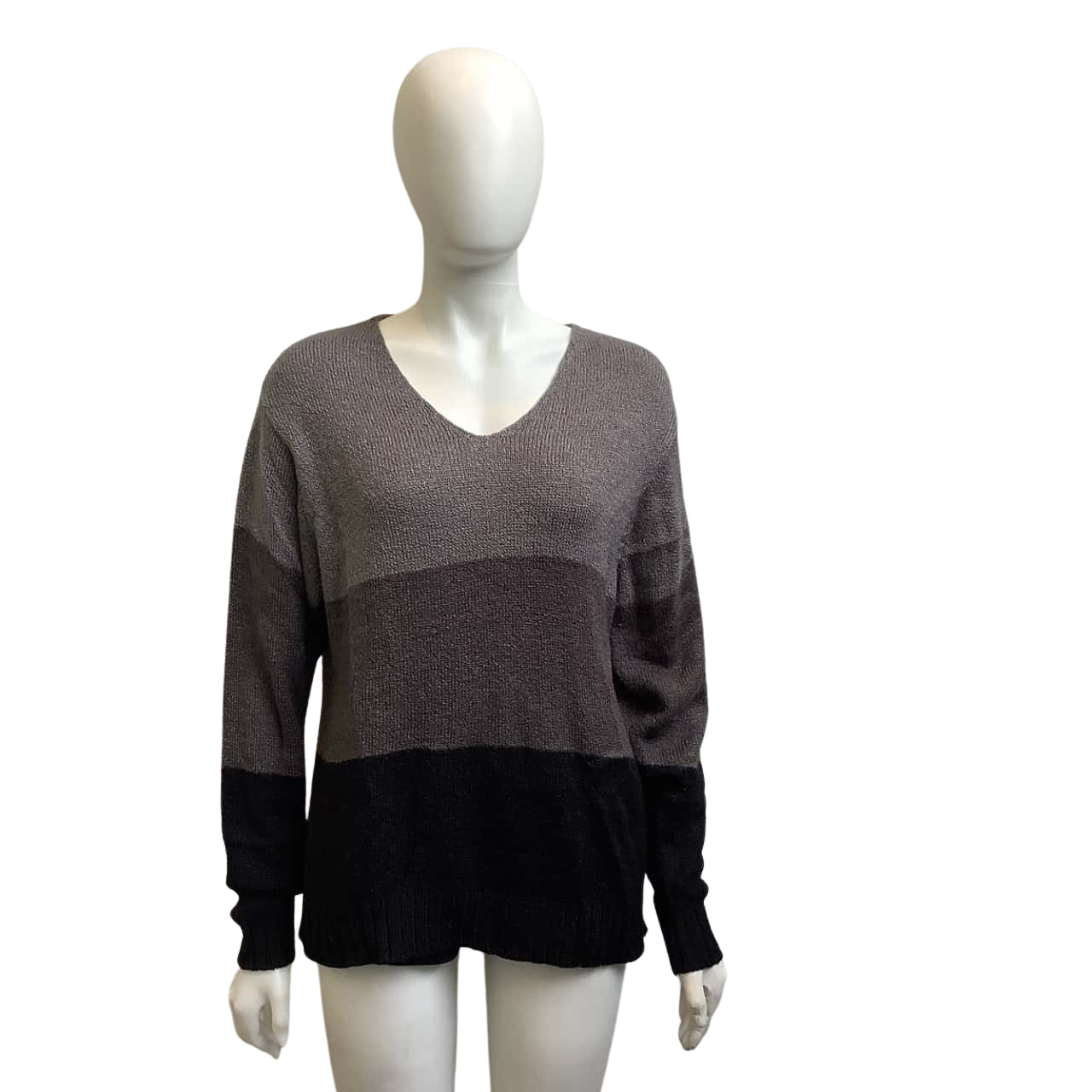 Basic Editions Womens Size ML Colour Block Jumper Grey/Black(s)