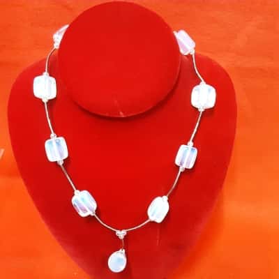 Women's Light Coloured Iridescent Beaded Necklace resembling Moonstones