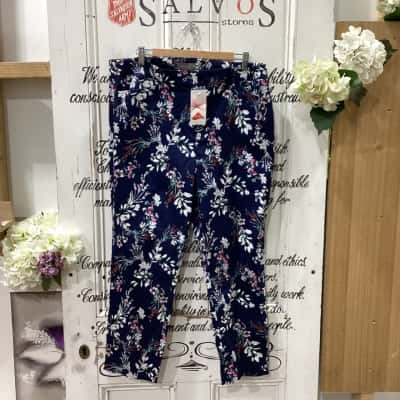 Jacqui-E Brand! BNWT RRP $89.95! EYE CATCHING NAVY BLUE FLORAL PATTERN PANT! Womens  Size 16 Straight Leg Pants Floral / Navy Blue / Pattern 