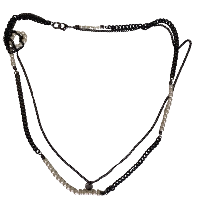 Mimco Womens Black Beaded & Faux Pearl Necklace 