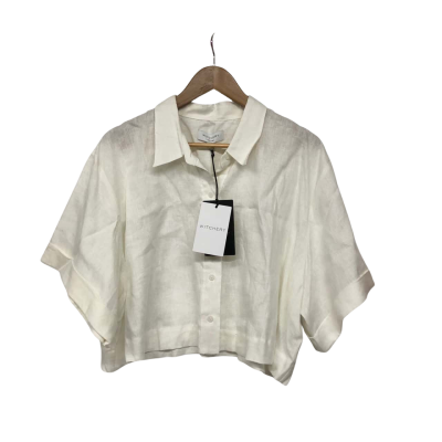 Witchery Womens  Size 16 Linen Blouse / Short Sleeve Top White 