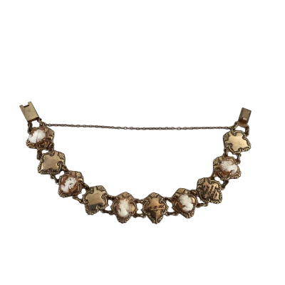 Womens Vintage Gold Plated Cameo Bracelet Engraved 1952 (Stamped 9ct Silver Lined) 