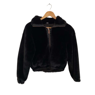 Pavement Womens  Size 14 Cropped Faux Fur Jacket Black  