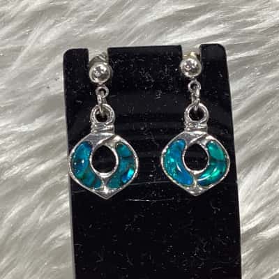  Women's Silver tone & Opal inlay Earrings
