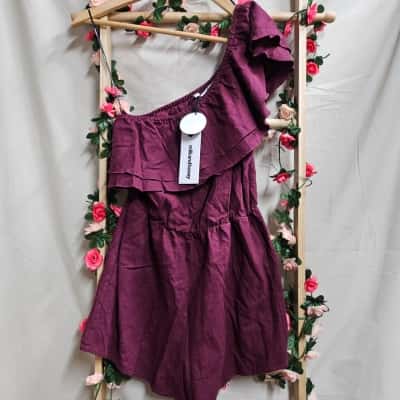 Milk & Honey Mauve Linen-blend Playsuit Size 8 RRP $79.95