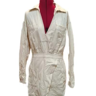 Showpo Womens  Size 12 Denim Mini Dress Cream 