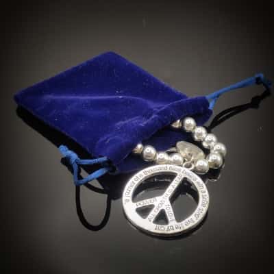 Silver Look (63.5g Weight) Stretch Bracelet By Cat Hammill Featuring Peace Sign