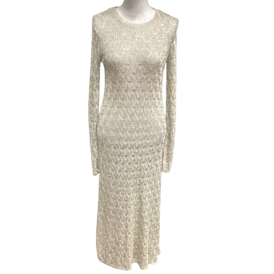 NEW Zara Size S Knitted Lace Sheer Long Sleeve Maxi Dress Gold 