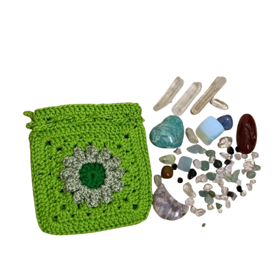 Crystals in Green Crochet Bag