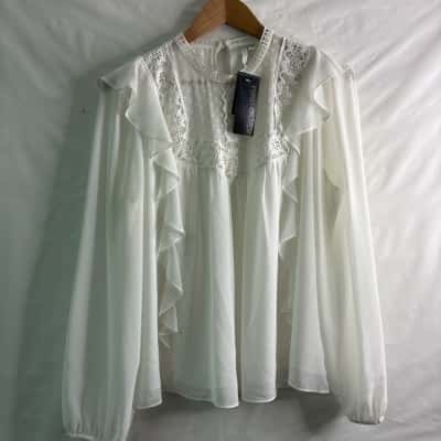 Forever New Womens  Size 14 Long Sleeve Top White 