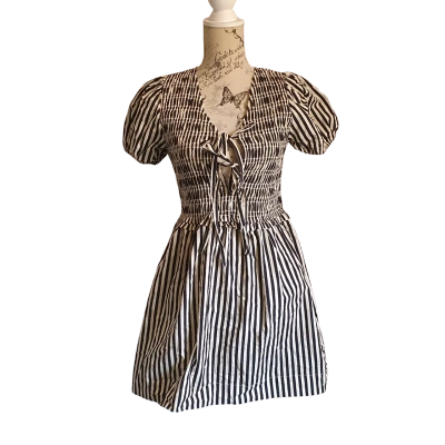 Ghanda Womens  Size M Mini Dress Black  / Striped / White BNWT