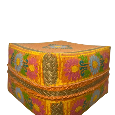 Vintage Hand Painted Woven Bamboo Storage Box