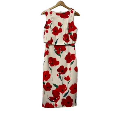 BNWT Phase Eight Womens Lou Poppy Scuba Dress Size 10 White 