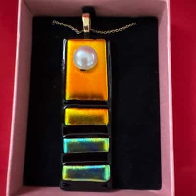 Women's Handcrafted Dichroic Glass Pendant Necklace 