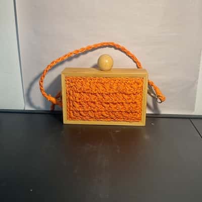 Unique Straw and bamboo orange purse 