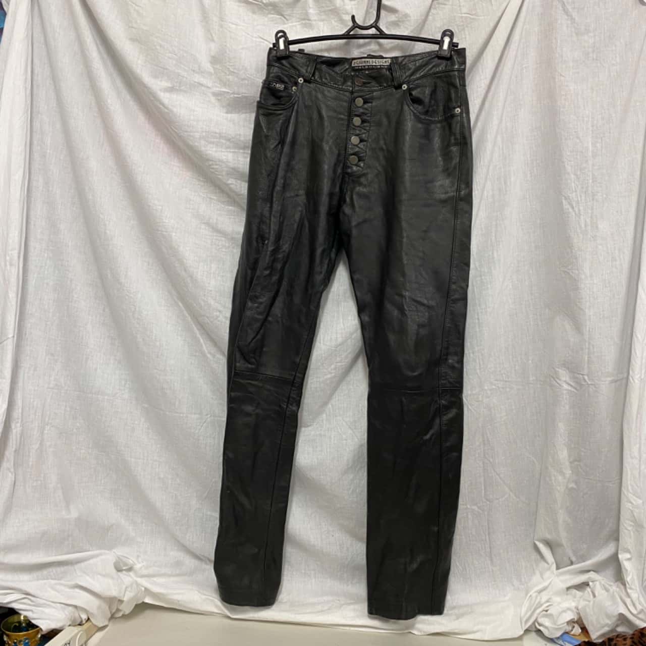 MR. S LEATHER Size 32 Black Brown Color Block Leather Button Fly Casual Pants