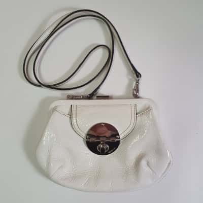 Mimco Women's White Patent Leather Clutch / Cross Body Bag 
