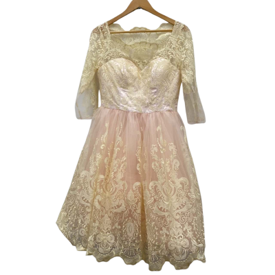 Chi Chi London Women's Size 10 Babydoll Dress Cream / Pink BNWT