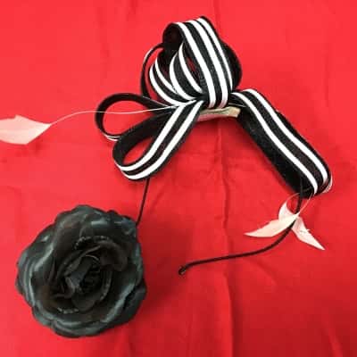 Morgan & Taylor Womens  One Size Black & White Fascinator and Rose Brooch