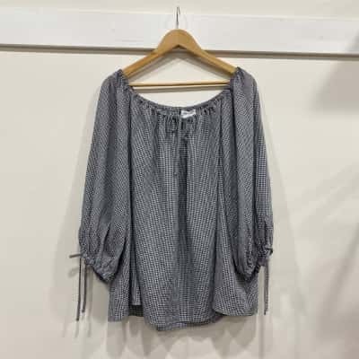 Sussan Womens  Size 20 3/4 Sleeve Top Checked / Navy Blue / White 