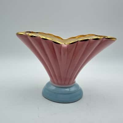 Vintage Pink & Blue Gold Rim Fluted Scallop Vase