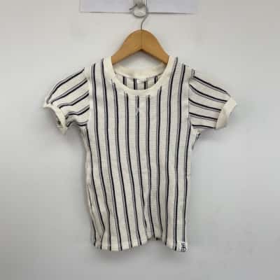 Seed Heritage White Navy Blue Striped T-shirt Short Sleeve Top  Size 8 