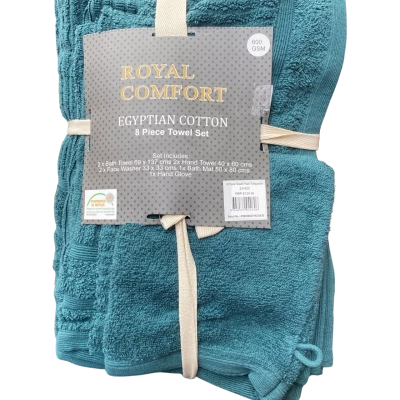 Royal Comfort Egyptian Cotton 8 Piece Towel Set featuring a 600 GSM density and a teal color