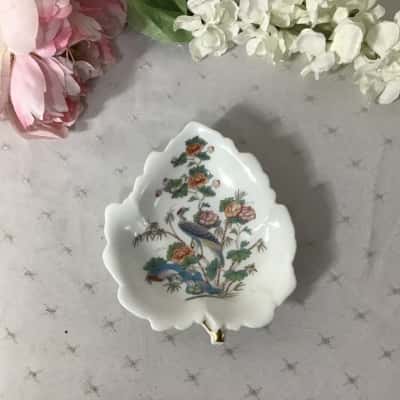 Vintage Wedgwood Kutani Crane Leaf Shaped  Bone China Trinket Dish