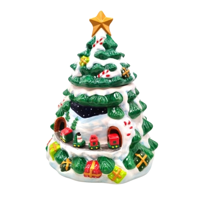 New Old Stock (2012) Dusk Christmas Tree Cookie Jar - Includes 24 Pack Of Assorted Glitter Tealights  (Brica Shelf)