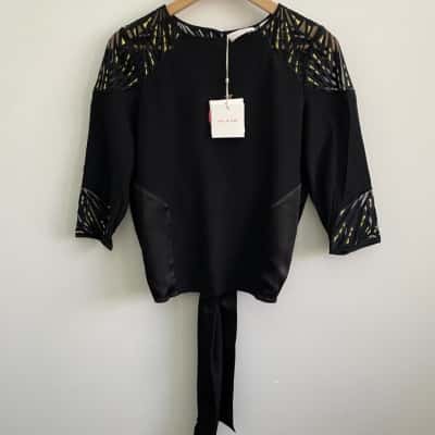 Sass & Bide Womens  Size 8 Embroidered "Ava Adore" Top - Black Gold - NEW with Tags