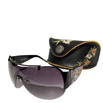 Vintage Y2K Ed Hardy Womens Shield Sunglasses Crystal Tattoo Wrap