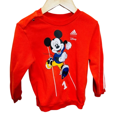 ADIDAS Kids Size 12-18m Mickey Mouse Top Red 