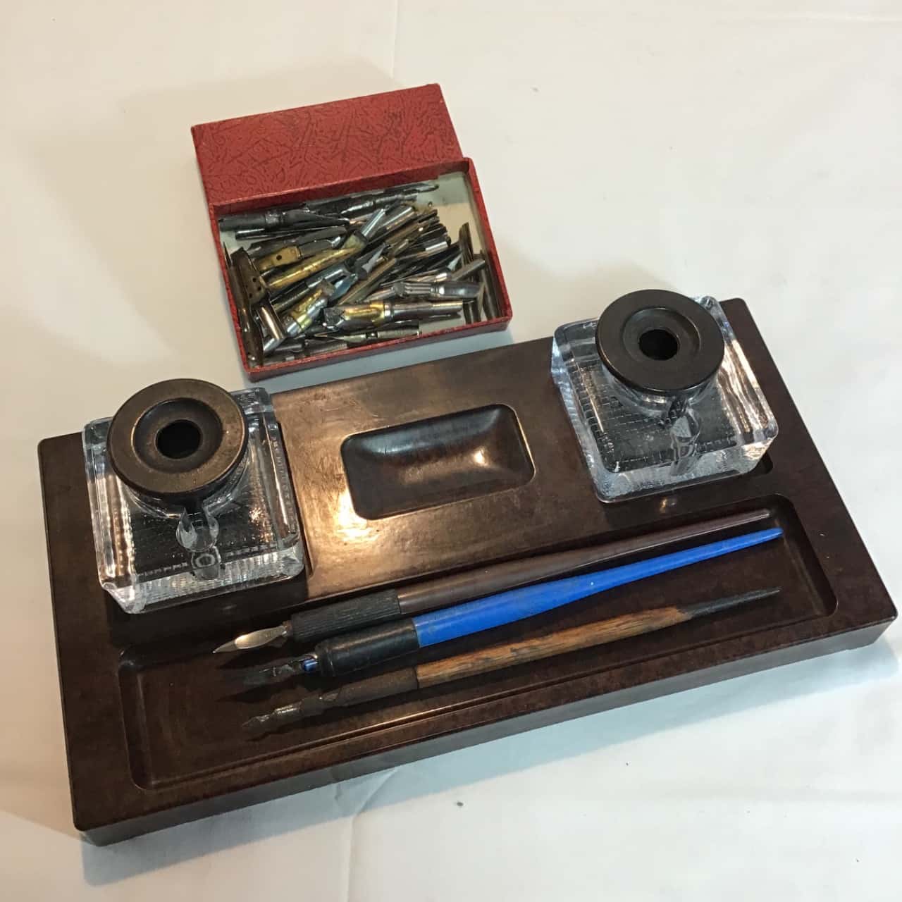 Antique Desk set including 3 pens and box of nibs(s) - Used Good ...