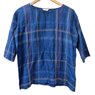 Gorman Navy Blue Embroidered Checked Top Size 8